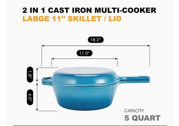 Bruntmor 2 in 1 Blue cast iron Skillet