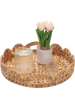 Round Woven Water Hyacinth Serving Tray