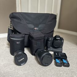 Canon EOS 60D DSLR w/ Lenses, Battery Grip, Bag, and More.