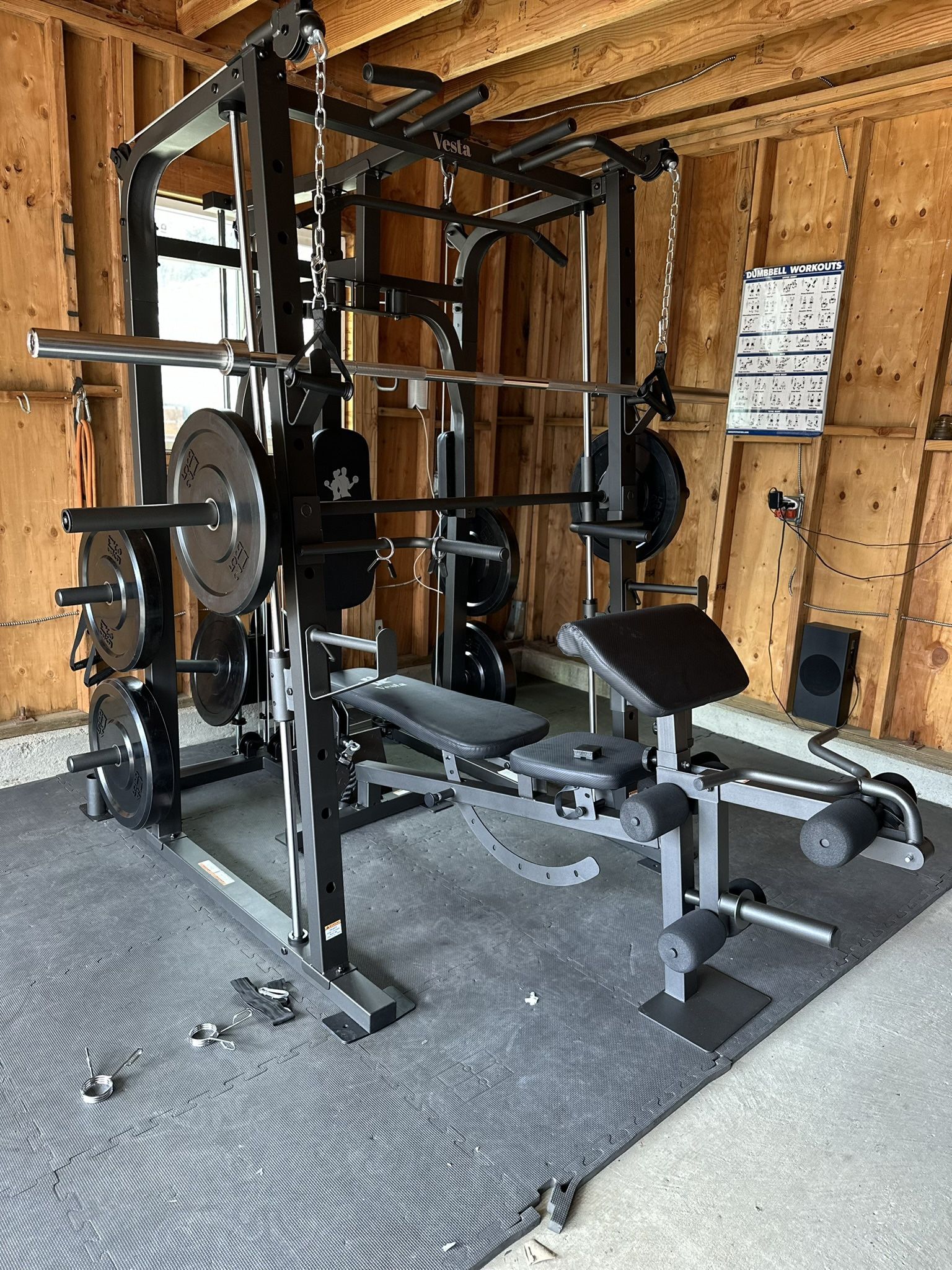 Smith Machine 1001 w/Bench Attachment | 230lb Bumpers Olympic Weights | 7ft Olympic Bar | Gym Equipment | FREE DELIVERY🚚