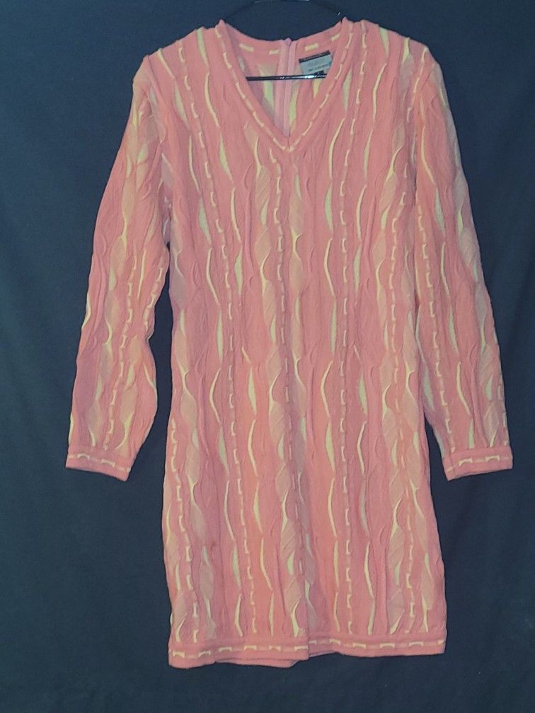 COOGI Vintage Pink & Yellow Long Sleeve Dress