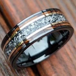 Men's Women's 8mm Tungsten Burnt Whiskey Barrel Meteorite Inspired Comfort-Fit Engagement Wedding Band 9