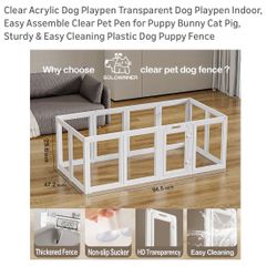 Clear Acrylic Dog Playpen Transparent Dog Playpen Indoor, Easy Assemble Clear Pet Pen for Puppy Bunny Cat Pig, Sturdy & Easy Cleaning Plastic Dog Pupp