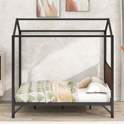 NEW Full Size Metal House Shape Platform Bed, Black