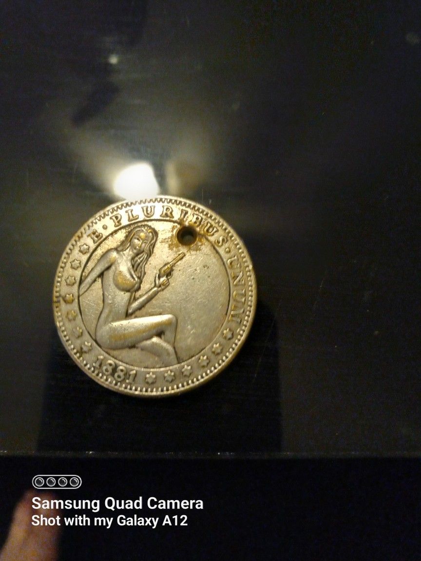 1881 Silver Dollar Naked Lady With Gun Coin