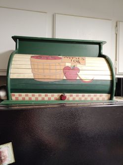 Wooden Roll-Top Bread Box with Apple Design