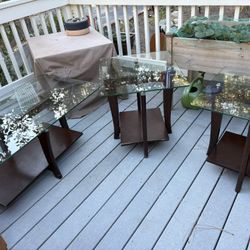 Wood Bottom And Glass Top Coffee Table with 2 End Tables 