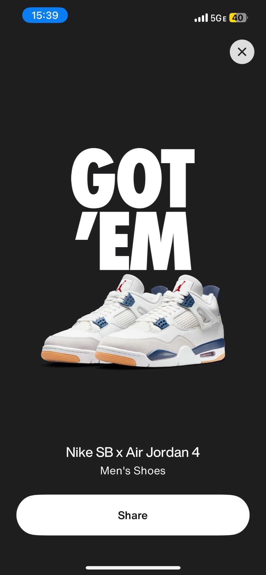 Nike Sb X Jordan 4 Navy Sz 7.5