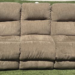 Brown Upholstered Reclining Sofa
