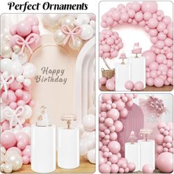 3PCS Metal Cylinder Pedestal Stands for Party White Round Dessert Tables Pedestal Display Plinth Pillars for Birthday Wedding Baby Shower Art Decor（Sm