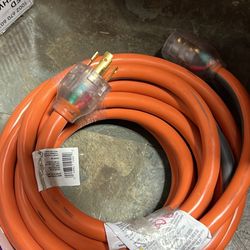 25 ft. 10/4 Heavy Duty Outdoor L14-30 Amp Generator Extension Cord with Lighted End, Orange/Grey