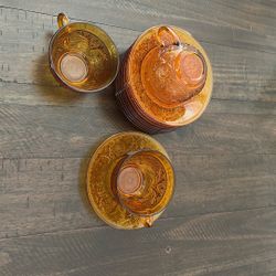 Amber Glass Coffee Cups And Saucers