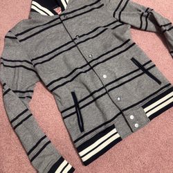 Medium gray striped school jacket letterman Emo coat button