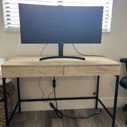 Loring Wood Desk with Drawers and Charging Station Oak - Threshold™ - Monitor NOT included!