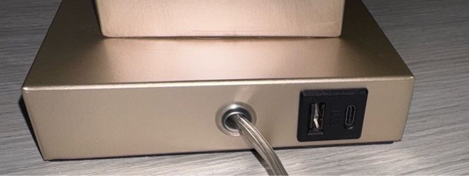 Matching Pair of Light Oak Rattan Nightstands + Pair of Touch Lamps (Built-in Power/USB)