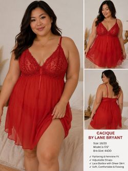 NWT Cacique Lane Bryant Red Lace Babydoll Chemise Nightgown Plus Size 18/20