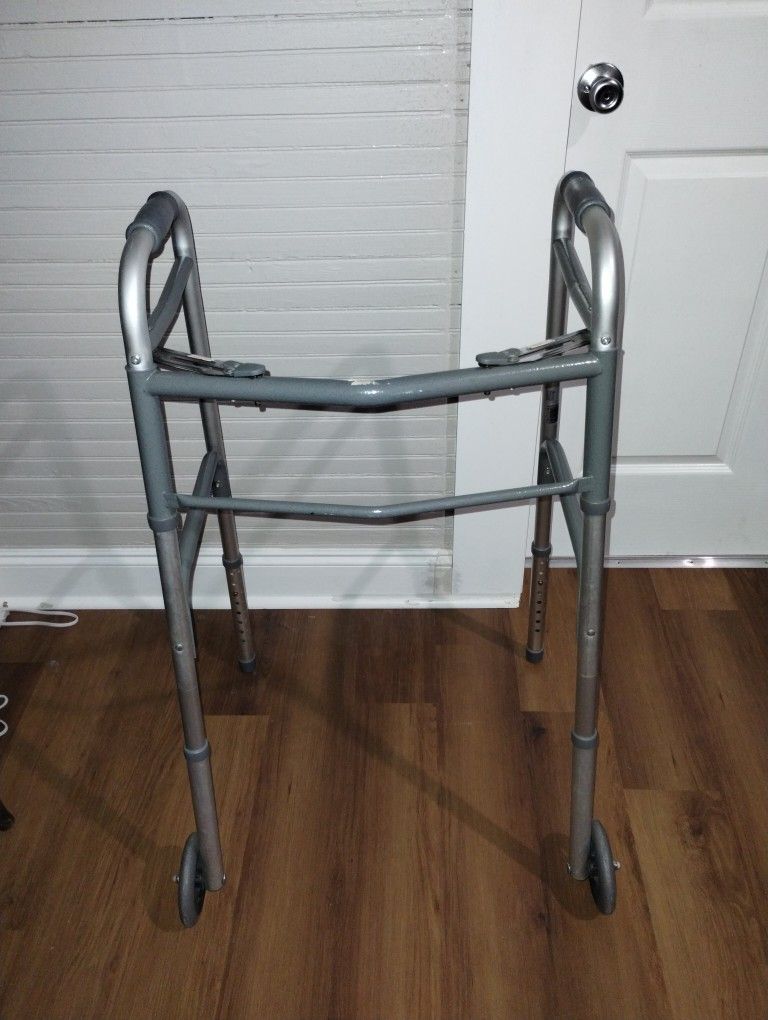 Guardian Two-Button Folding Walker with 5" Wheels