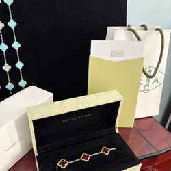 Gold And Red Clover Bracelet