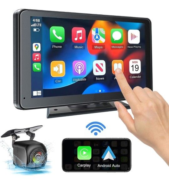 Portable Wireless with Apple CarPlay and Android Auto Screen for Car, 7" HD