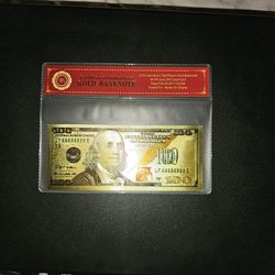 24k Gold Authentic $100.00  Certified BankNote.