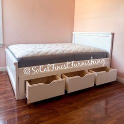 White Full Bed With Drawers And Mattress 
