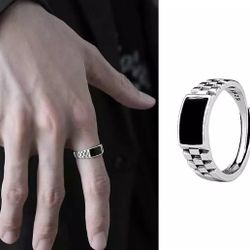 Black Enamel Silver Ring