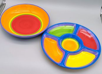 Dansk Caribe Colorful Ceramic Serving Bowl and Divided Plate Set