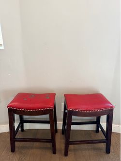 Set of 2 Genuine Leather Bar Stools – $60