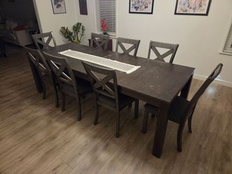Ethan Allen Vinson Oak Extension Dining Table & 8 Ashley Myshanna Chairs - 9pc Set