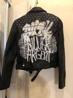 Zara Faux Leather Graffiti Jacket size Large