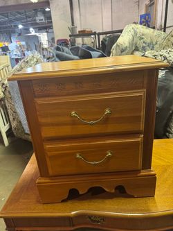 Wood 2-Drawer Nightstand with Brass Handles