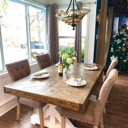 Custom  Dining Table Farm House farmhouse Modern Rustic Set Bench Restoration Hardware Breakfast Oval Table Solid Wood Custom Handcrafted Counter Bar 