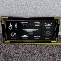 Vintage nautical handmade ship hulls and nautical knots with lettering 25х11.1/2