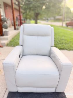 Light Gray Leather Power Recliner Chair
