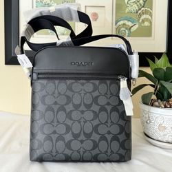 NWT Coach 4010 Men's Houston Flight Bag Signature Canvas&Leather Charcoal Black