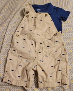 Carter's Boys Beige Whale-Print Short Overalls