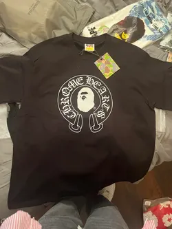 Bape x Chrome hearts tee, Medium in mens, black and white