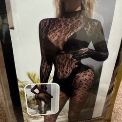 New one size black lace leopard chettah bodysuit lingerie cat suit sheer cat costume