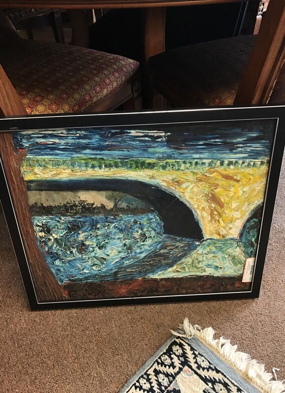 Abstract Art, Oil on Board, Bridge/Water