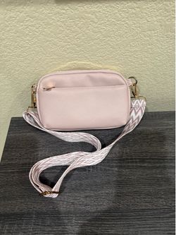 Blush Pink Crossbody Bag with Patterned Strap