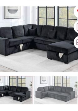 $650. 4Piece Convertible Sectional  Sleeper Sofa ,Chaise Storage ,Sofa Storage & USB Ports