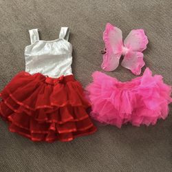 EUC 3T / 4T Dance Outfits Silver leotard red & pink skirts