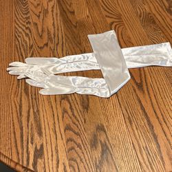 White Satin Long Bridal Gloves