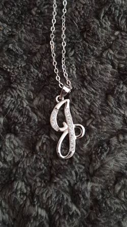 Silver Script Letter J Pendant Necklace