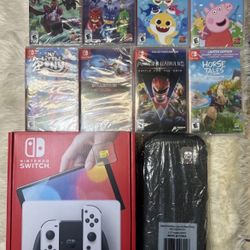 Nintendo Switch OLED 64GB White. Kid Friendly Bundle. 8 Games. 256gb Card & More