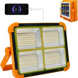 Solar Portable Camping Light with Stand, 100W 12000mAh Battery Rechargeable Light with 4 Modes, LED Cordless Flood Lights for Work, Emergency Power Fa