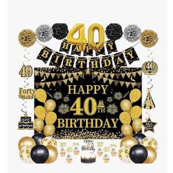 NEW 40th Birthday Decorations for Men Women Black Gold READ DESCRIPTION!!