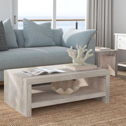 Whitewash Mango Wood Coffee Table with Shelf $220