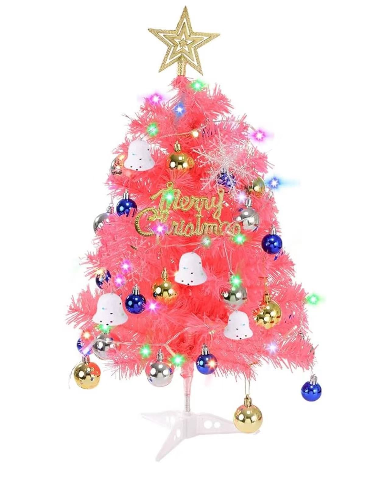 2Ft Artificial Christmas Tree with Lights,Tabletop Christmas Tree, Mini Christmas Tree with Gift Boxes for DIY Christmas Decorations(Bells, Christmas