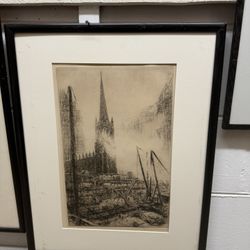 1930s Kerr Eby Framed Etching - “No. 1 Wall Street”